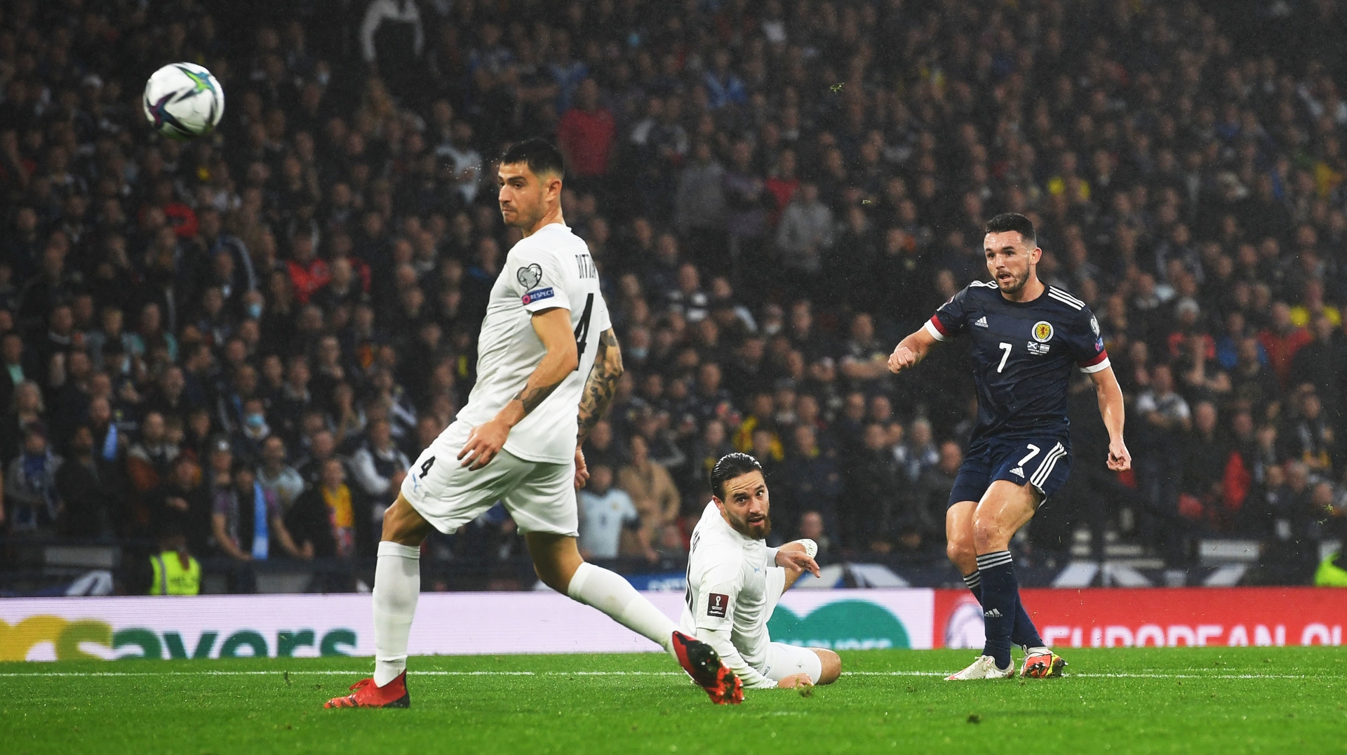 <strong>Scotland started slowly and were a goal down by the time they produced their first flowing attack, resulting in John McGinn bending a left-footer into the top corner from just inside the box.</strong>” /><span class=