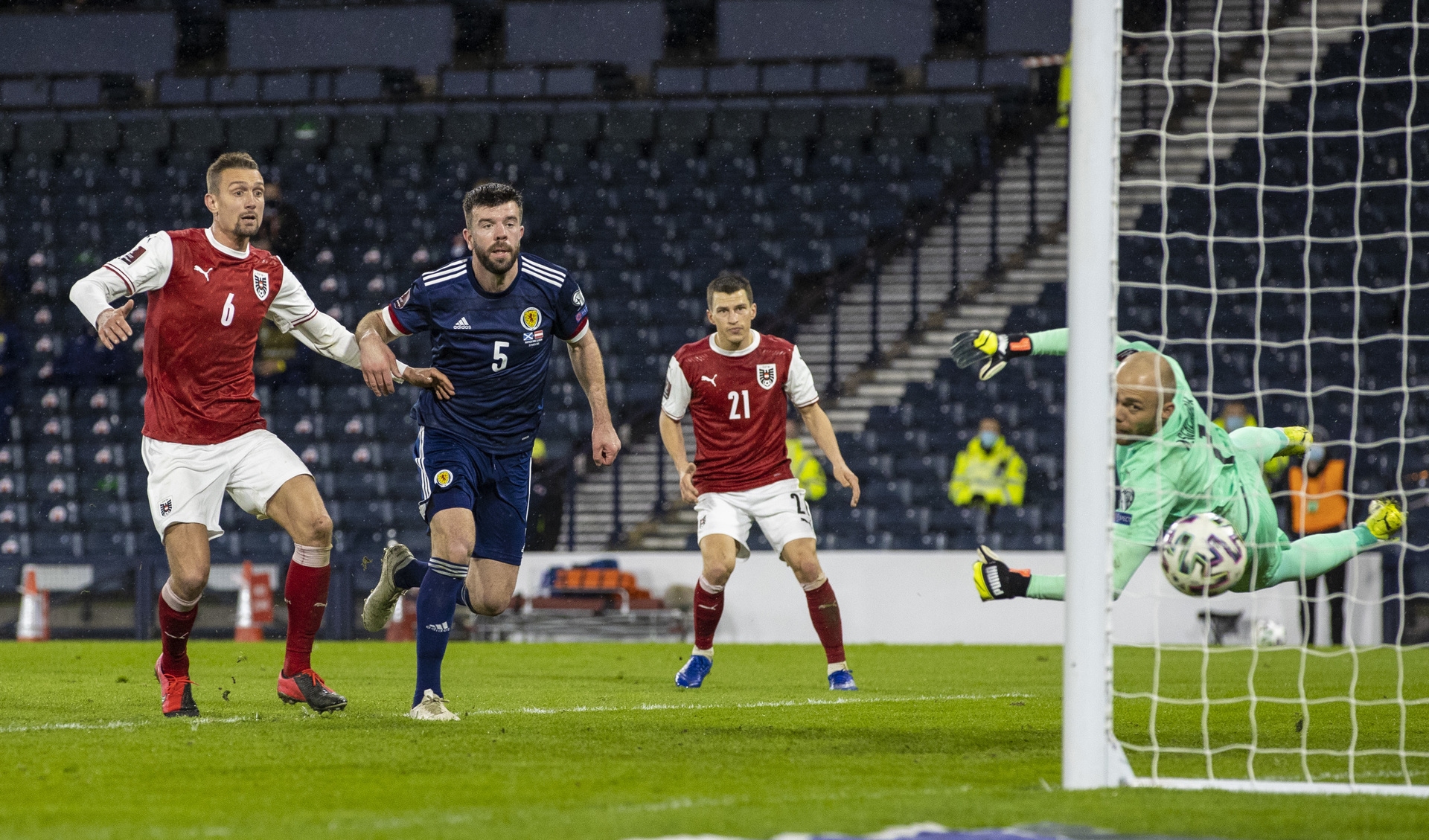 <strong>Grant Hanley outfoxed a poor Austrian attempt to play Scotland offside from a free-kick to make it 1-1.</strong>” /><span class=