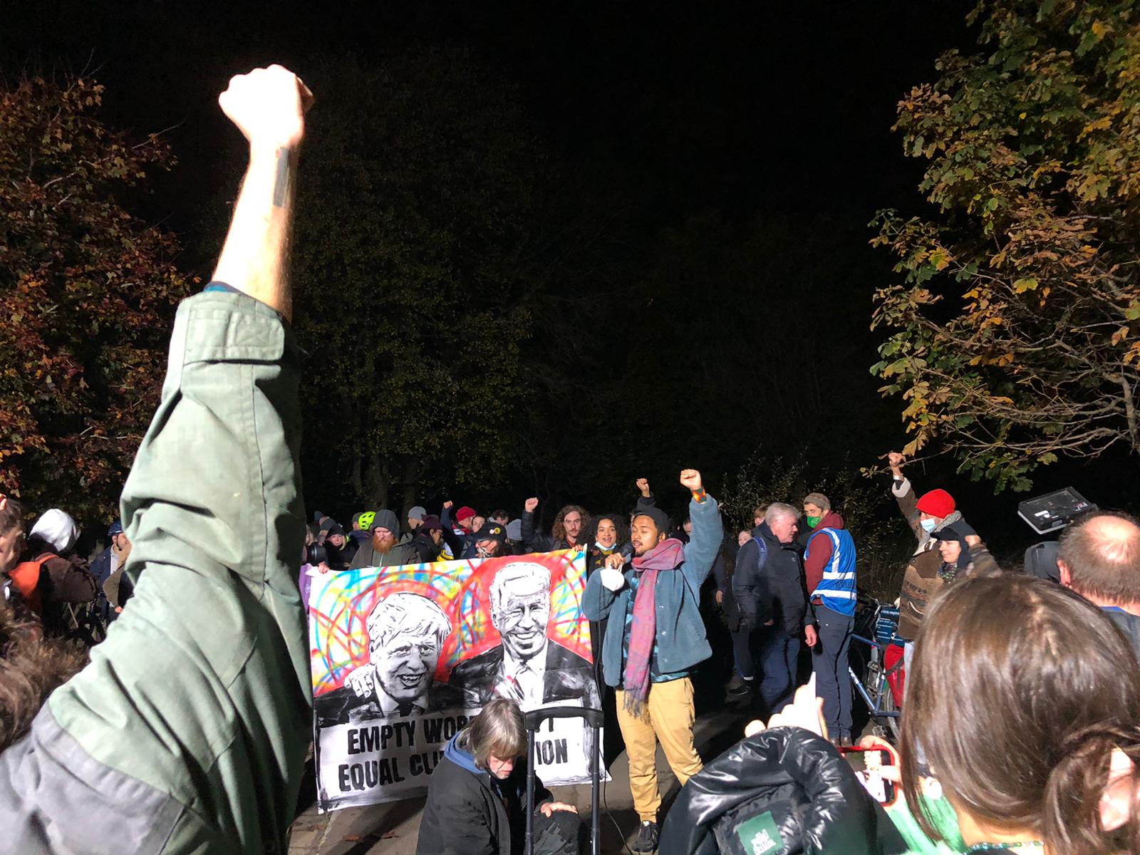 Activists gathered near the banquet to protest.