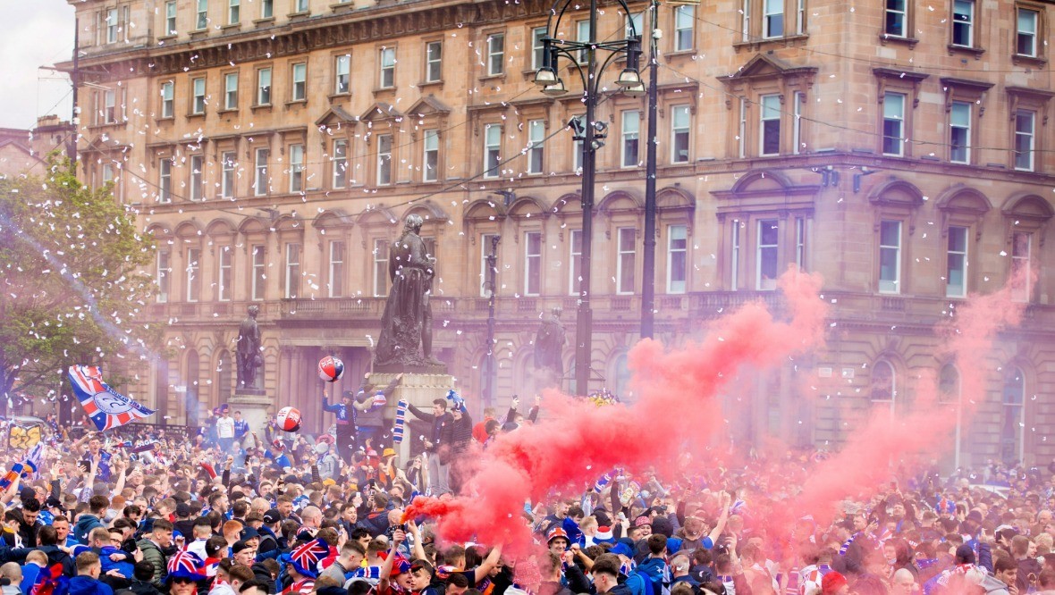 Man fined for charging at police during Rangers title celebration