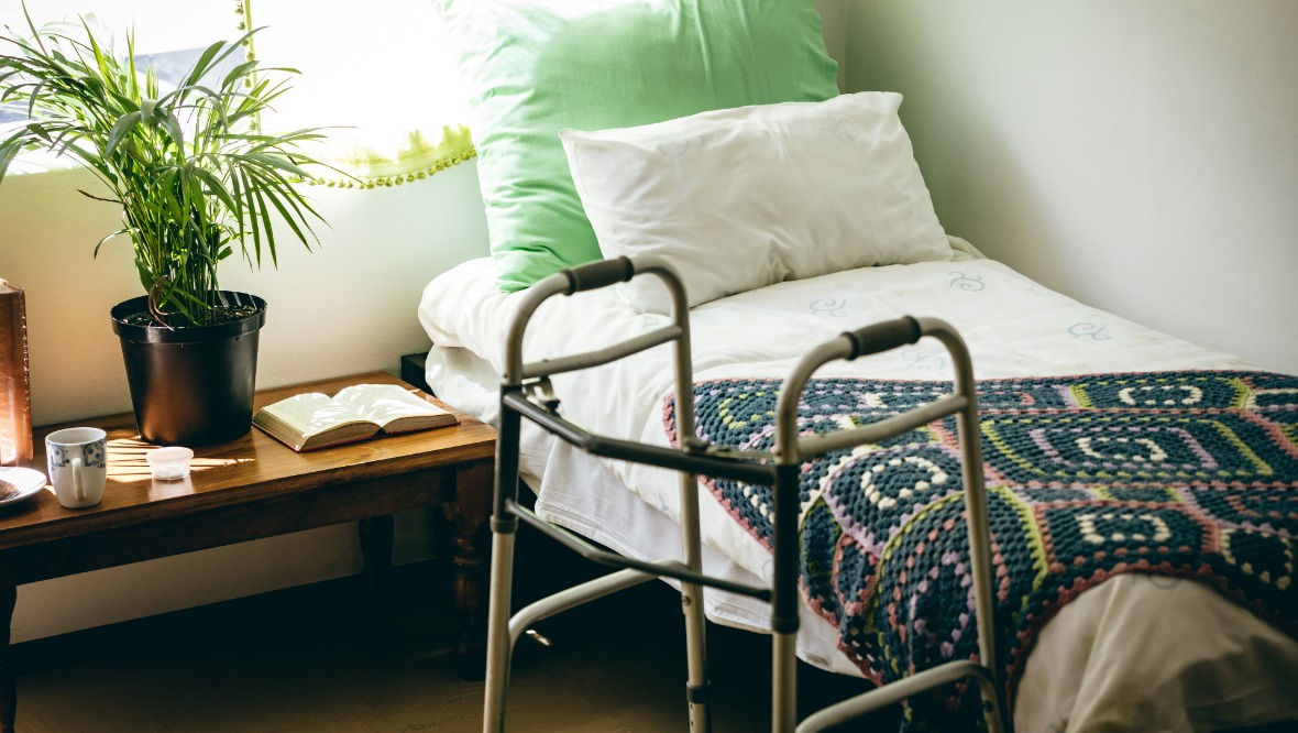 Stock image of care home bedroom.