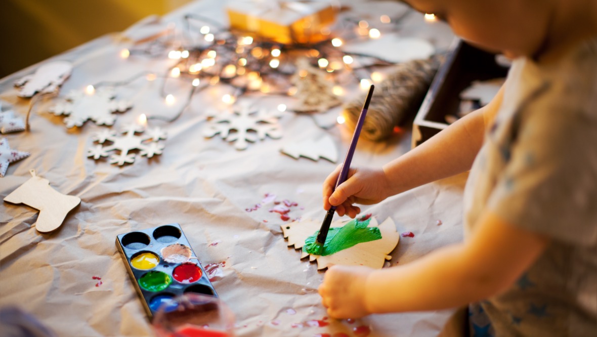 Painting Christmas decorations is a great activity all ages can enjoy. 