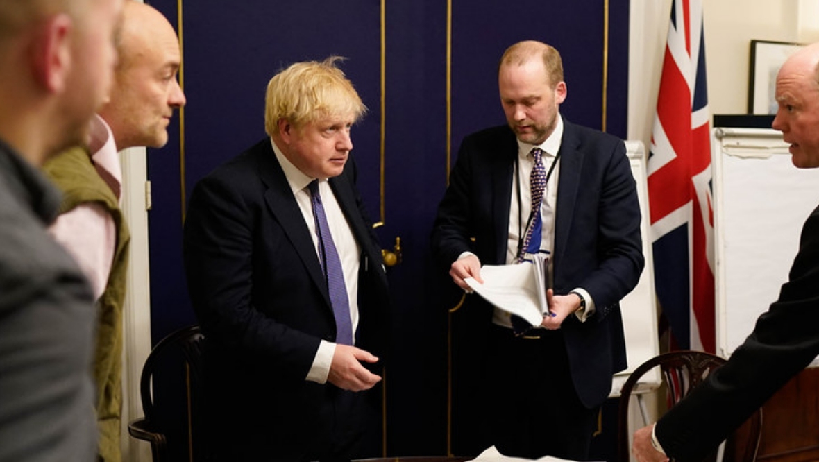 Prime Minister Boris Johnson and Jack Doyle in his office of No 10 Downing Street. 