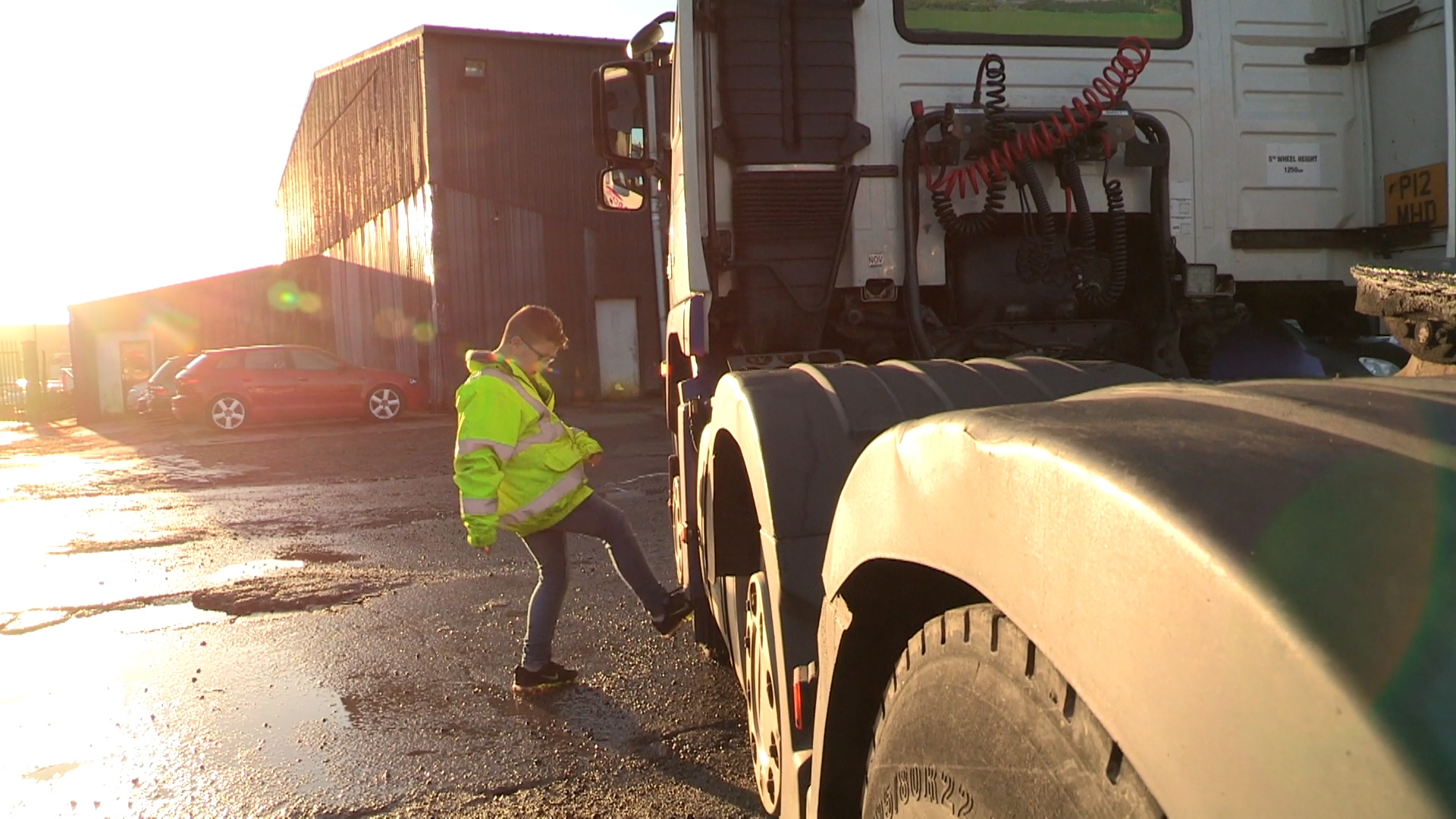 Dylan checks his tyres.