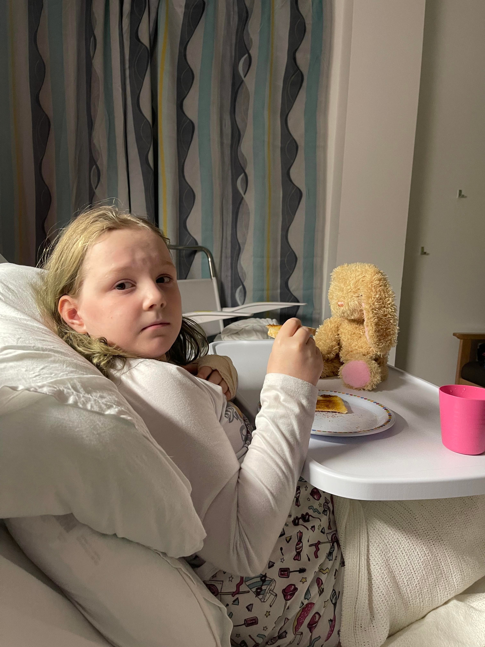 Sarah in hospital recovering after the incident. 