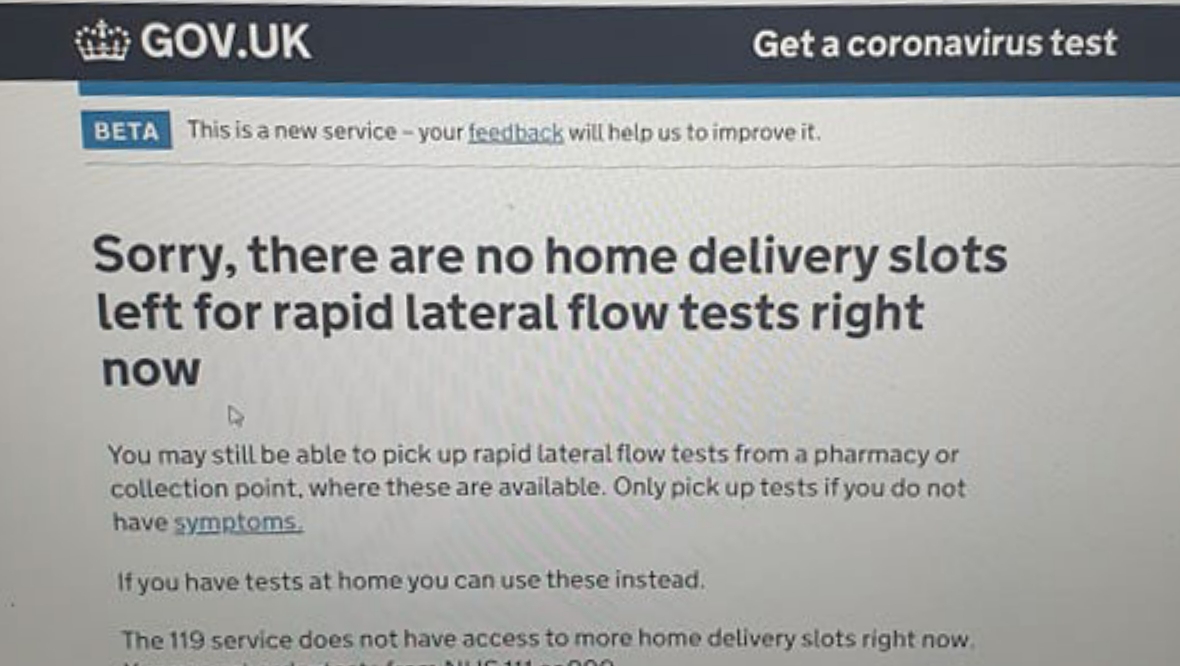 Tests are currently unavailable from the UK Government’s website.
