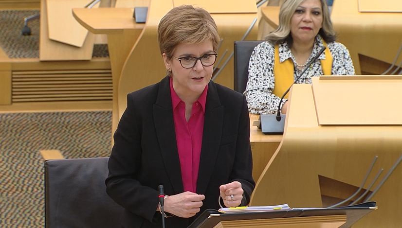 The First Minister said she is committed to ensuring nobody is left behind in the just transition. (Scottish Parliament TV)