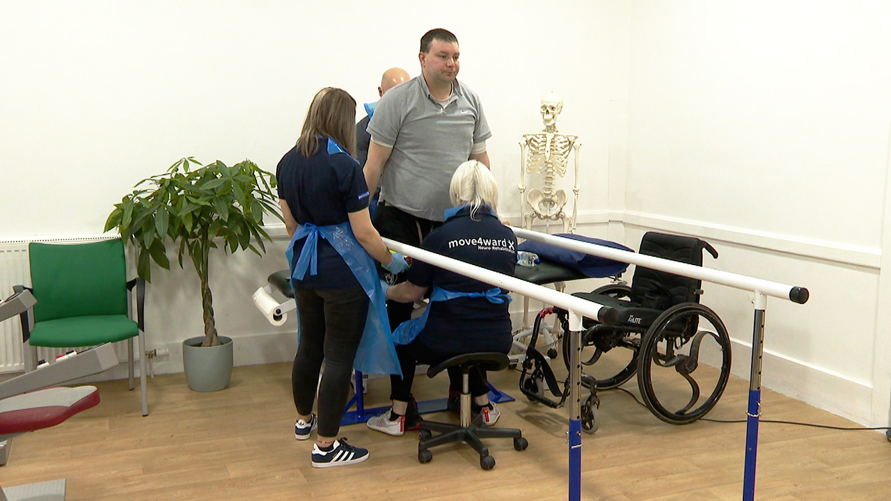Ali undergoes intensive physiotherapy. 