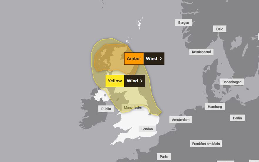  A new amber weather warning takes place in northern parts of Scotland on Sunday night.