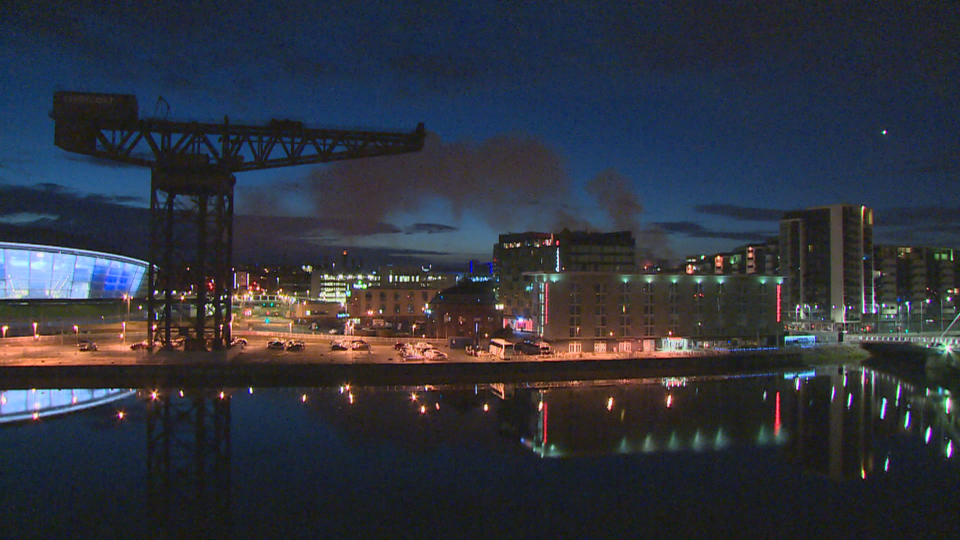 Smoke rising from Garnethill as seen from Pacific Quay.