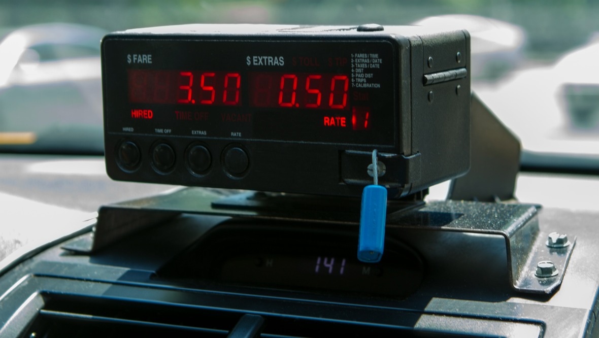 Stock image of a taximeter.