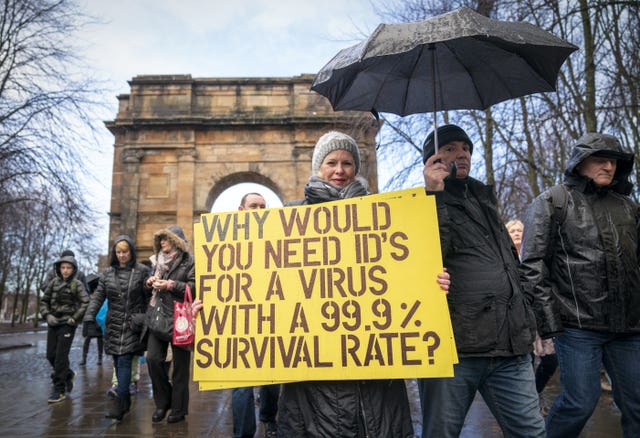 People taking part in the ‘Freedom Rally’ (Jane Barlow/PA)