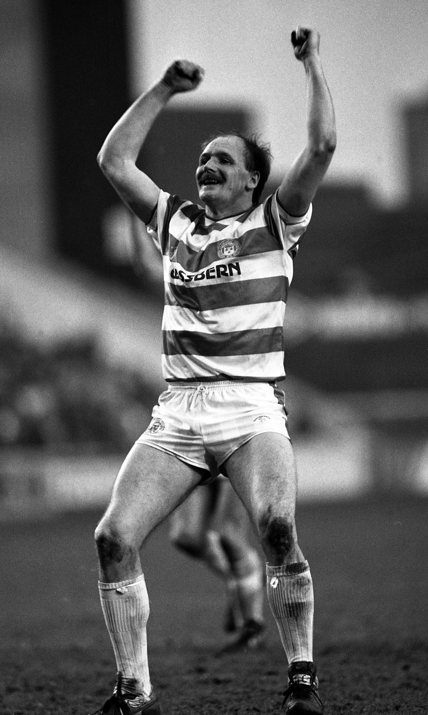 Gerry Collins celebrates a famous win for the Accies.