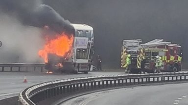 Edinburgh Bypass forced to close after bus went up in flames