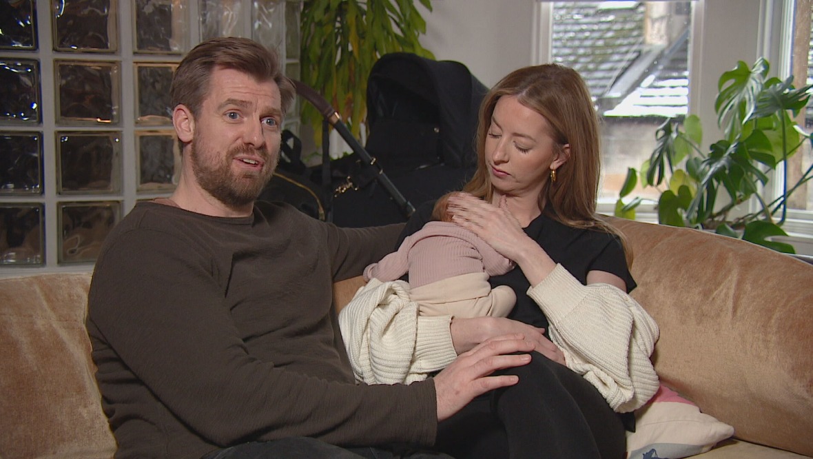 Ross McKinnon with wife Rachael and baby Mirren.