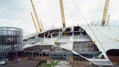 Parts of London’s O2 Arena roof ‘ripped off’ as Storm Eunice hits capital