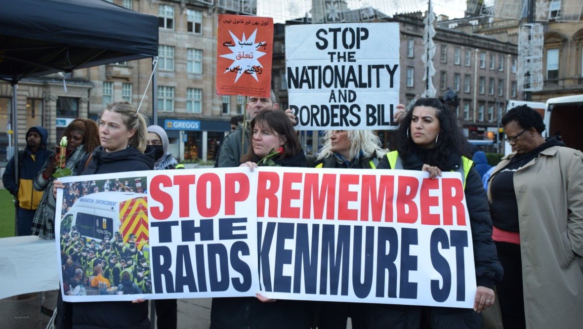 A rally in Glagow's George Square.