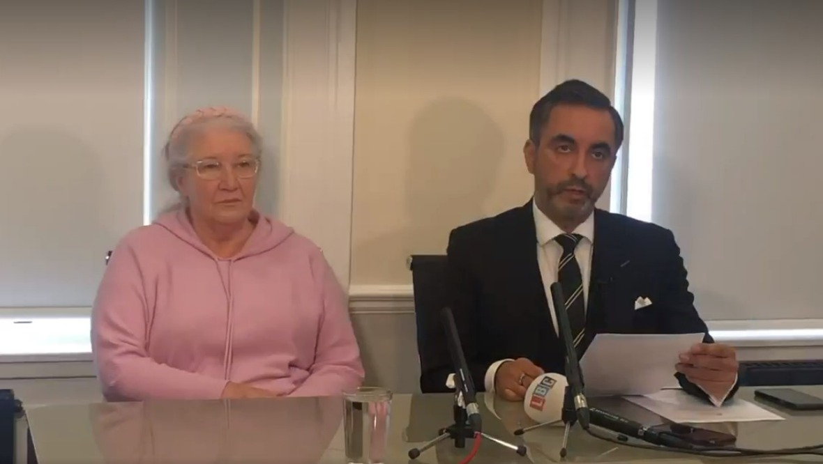 Campaigner: Margaret Caldwell, Emma mum, and solicitor Aamer Anwar at a press conference on Thursday.