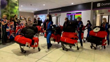 Team GB Olympic gold and silver medalists return home to Scotland at Edinburgh Airport
