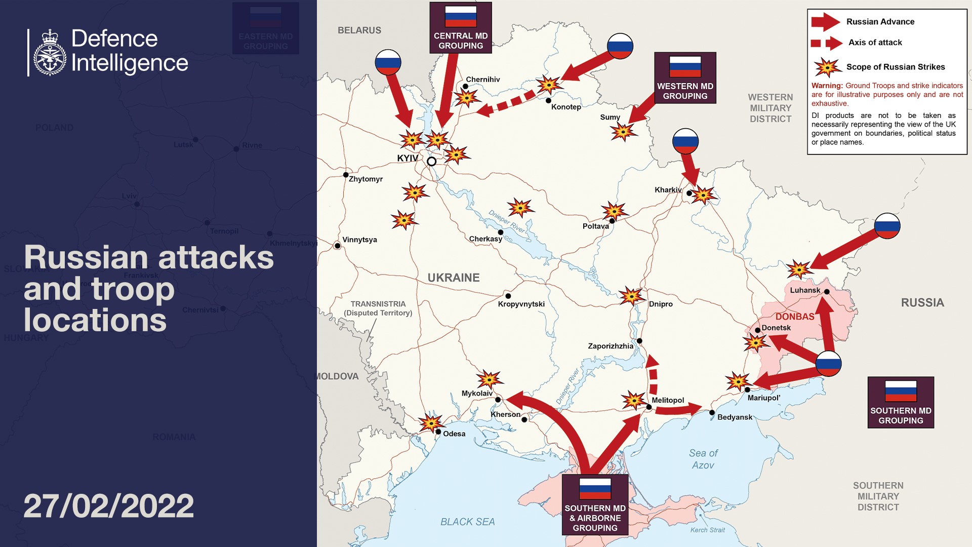 Ministry of Defence intelligence update showing Russian attacks and troop locations