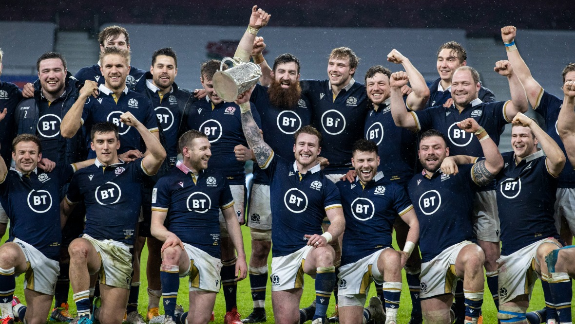 Scotland celebrate the famous triumph, and will be hoping for more scenes like this on Saturday.
