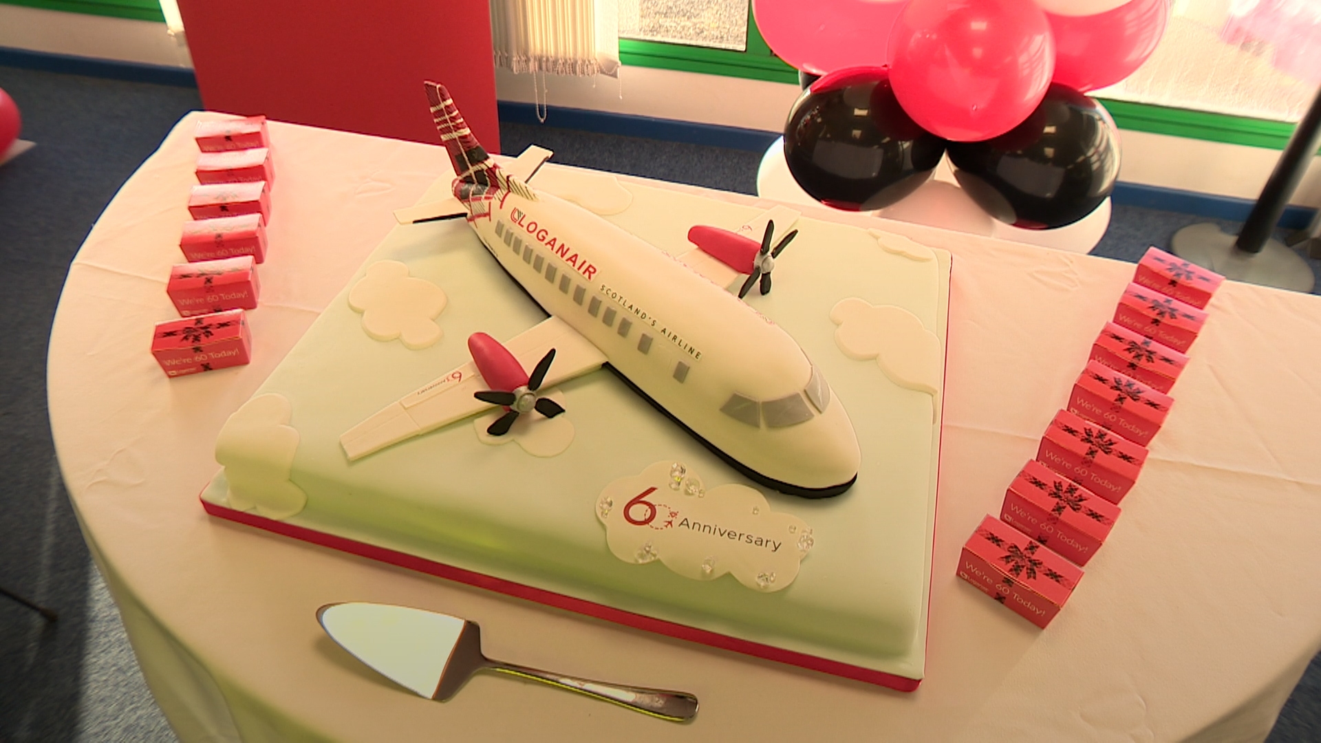 Loganair celebrated its 60th birthday with a celebration at Dundee airport.
