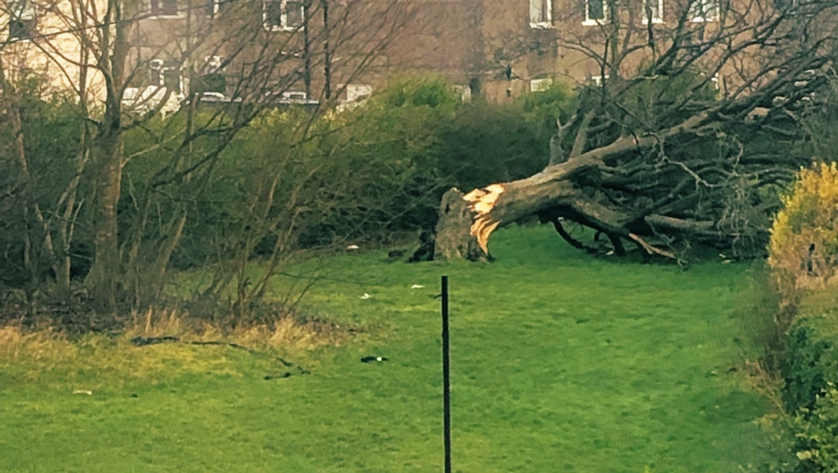 Croftfoot, Glasgow. Storm Dudley has caused damage around the country.
