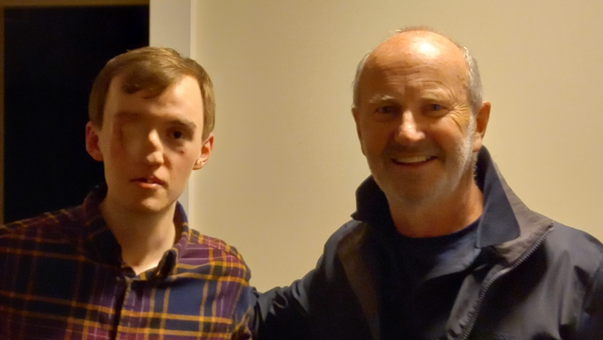 Aiden with comedy star Fred MacAulay.