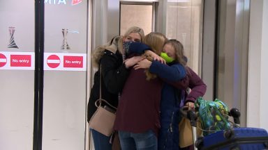 Ukrainian family reunite at Edinburgh Airport after fleeing conflict