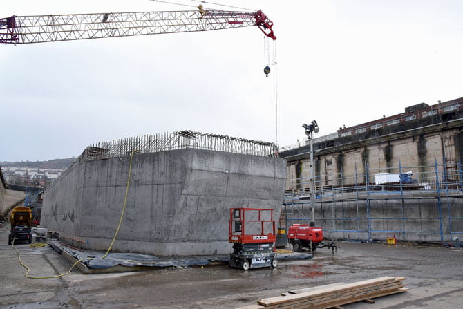 Work in progress on the £19m expansion of Greenock Ocean Terminal dry dock.