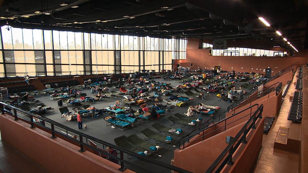 Ukrainian refugees set up camp at the Polish border.