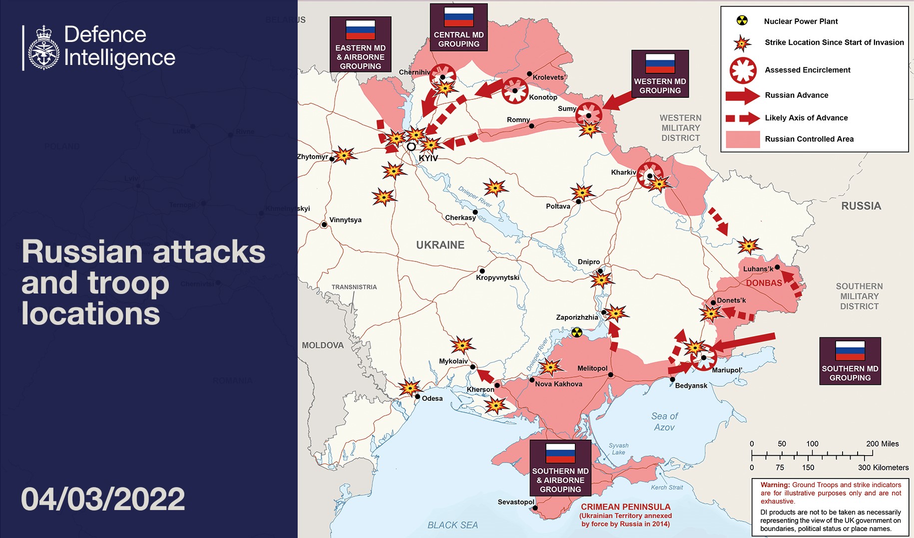 Map is the latest Defence Intelligence update on the situation in Ukraine on March 4, 2022.