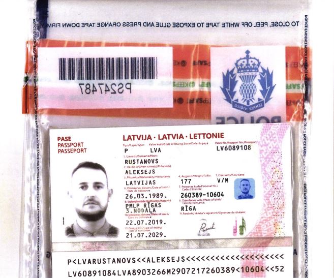 False passport used by Hughes.