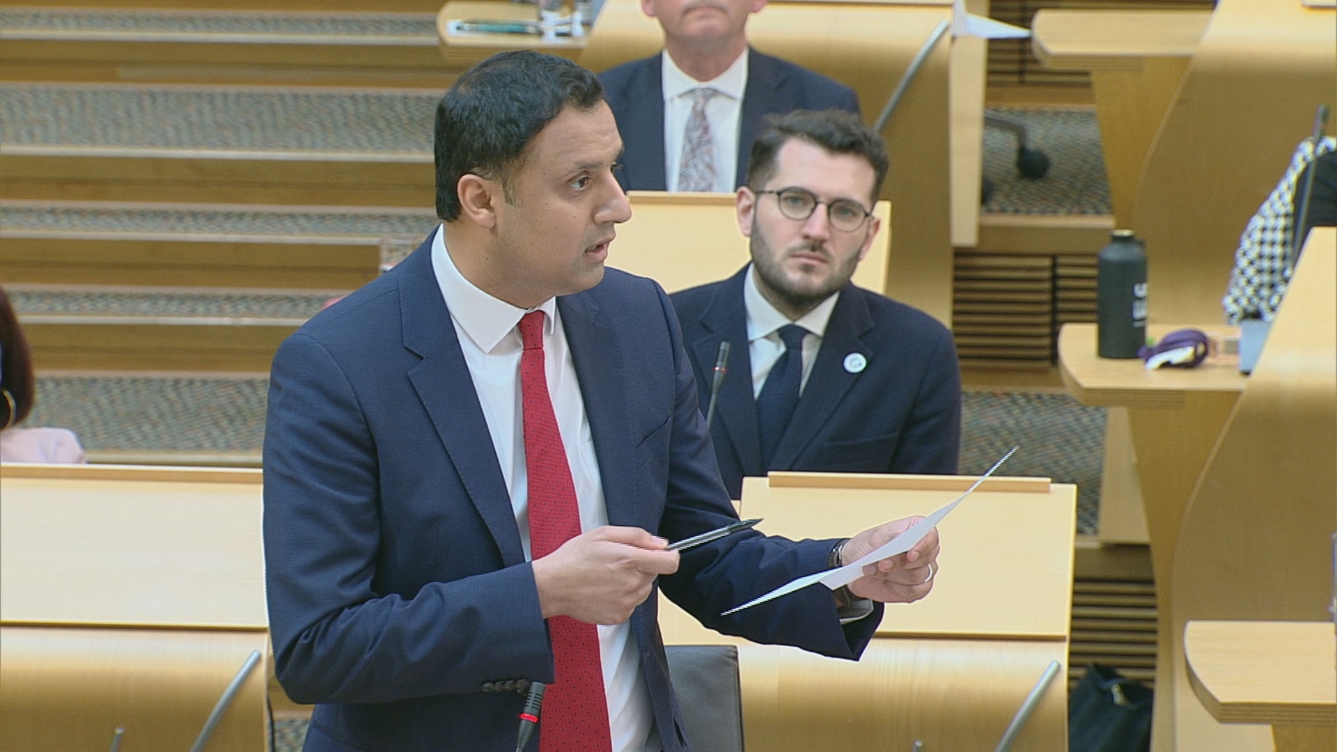 Anas Sarwar listed examples of what he indicated had been wasted public money. (Scottish Parliament TV)