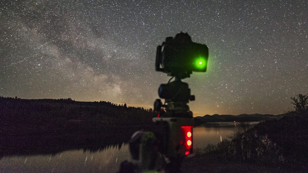 Sylvan's camera and star tracker used for capturing the Milky Way Core and meteor shower.