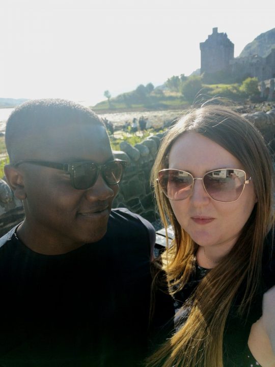 Laura and Emmanuel during a long trip week long trip to the Isle of Skye in August 2021.