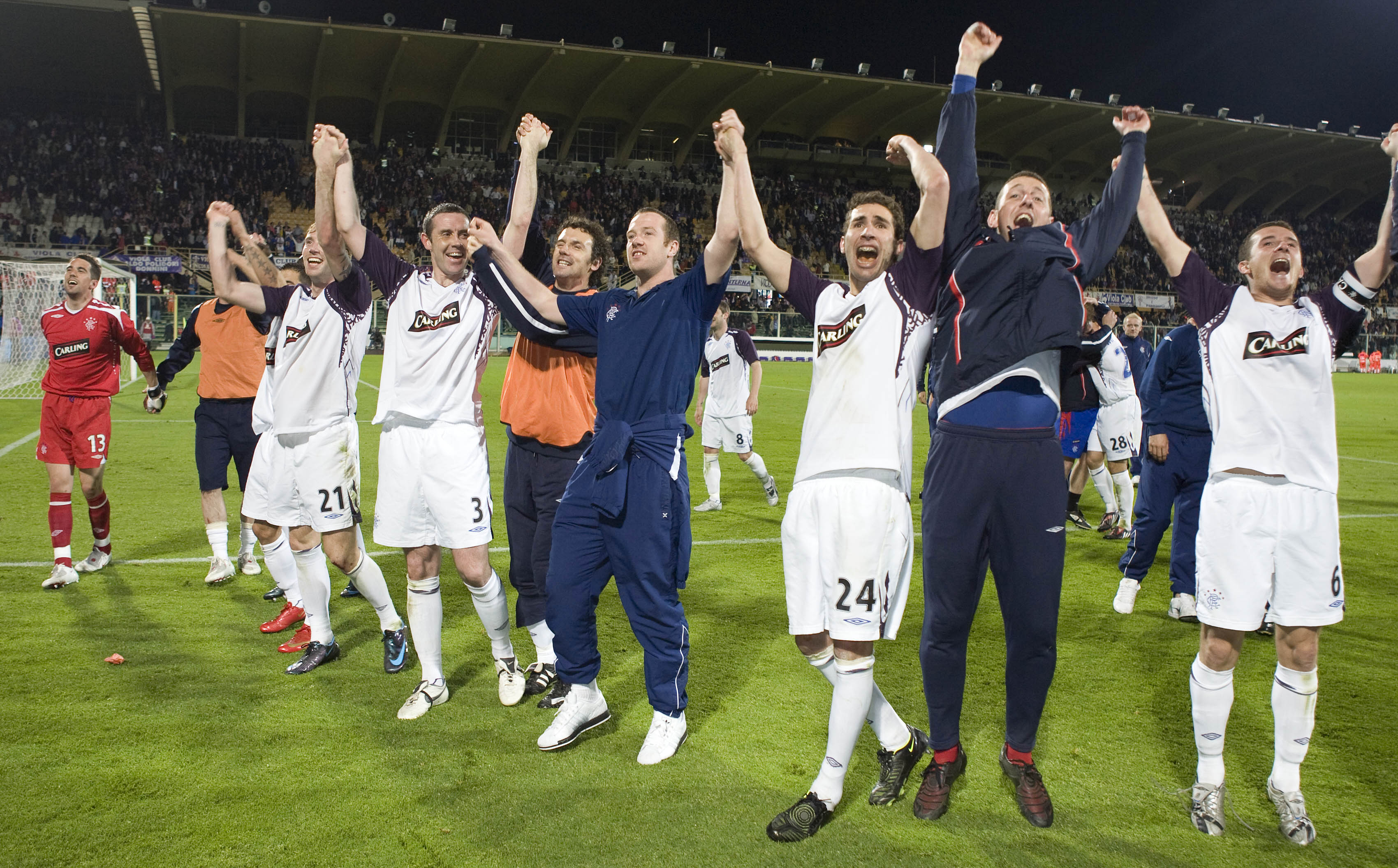 Rangers' heroes celebrate with the fans in Florence.