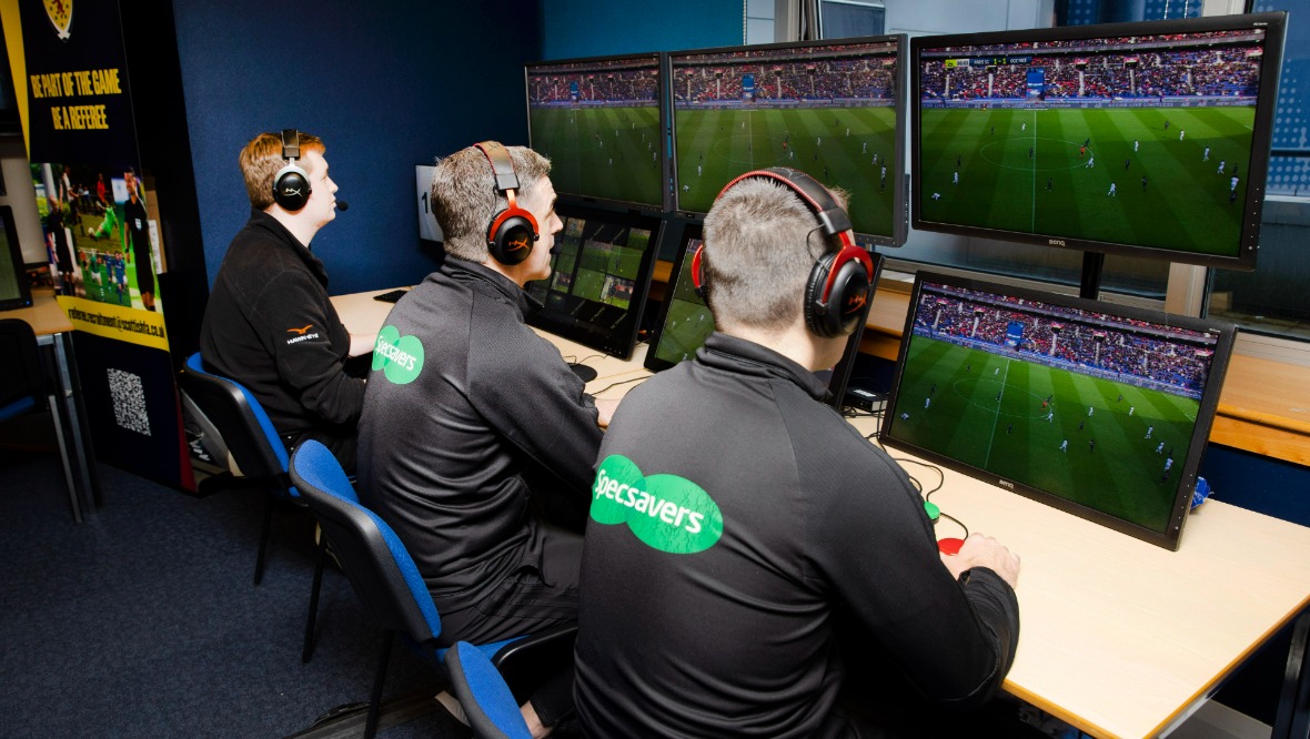 Scotland's referees learn how to use VAR at their Hampden training centre.