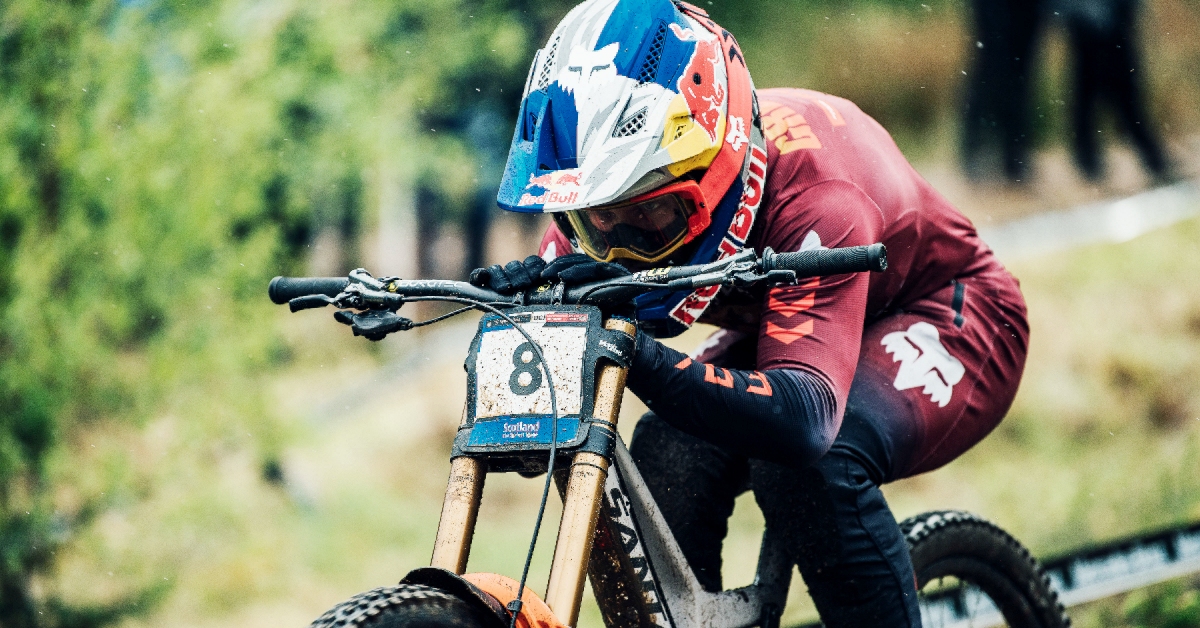 Laurie Greenland performs at UCI DH World Cup in Fort William.
