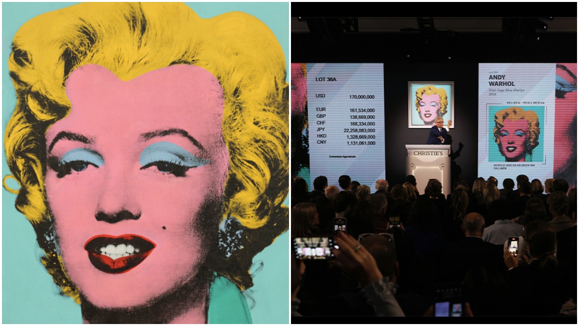 Famous Andy Warhol portrait of Marilyn Monroe sells for £158m at auction in New York