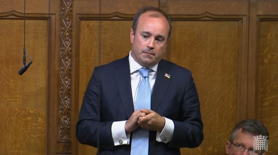 Tory MP Aaron Bell asked the Prime Minister if he had asked Sue Gray not to publish the report.  (UK Parliament TV)
