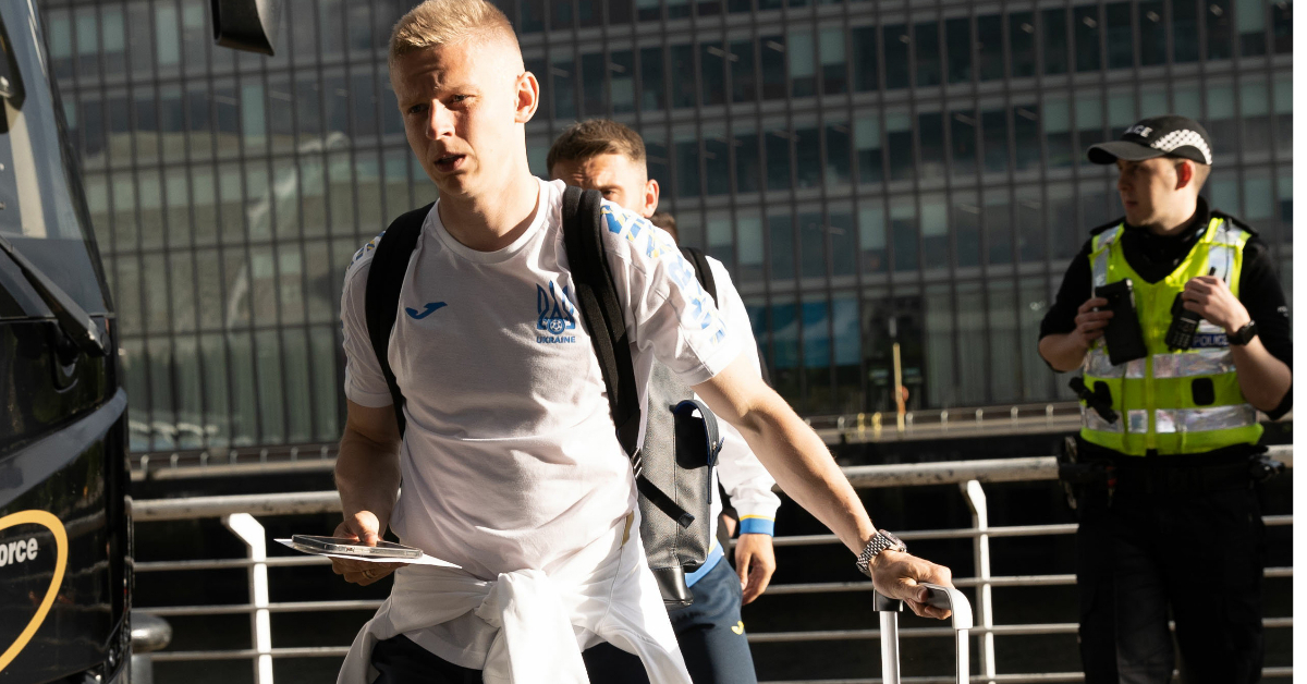 Manchester City's Oleksandr Zinchenko arrives in Glasgow ahead of the World Cup Play-off match between Ukraine and Scotland.