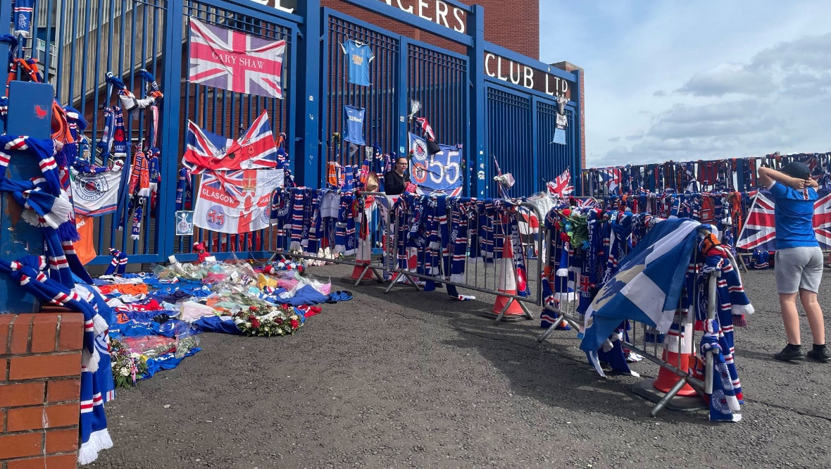 Fans have decorated Ibrox in tribute.
