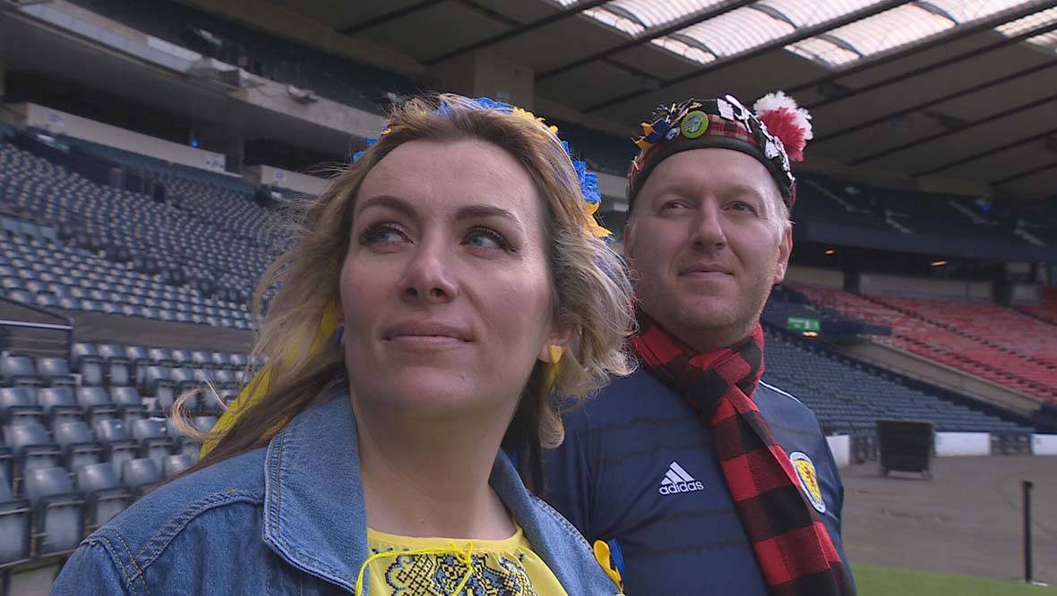 Victoria and Clark enjoy a look around Hampden before the big game.