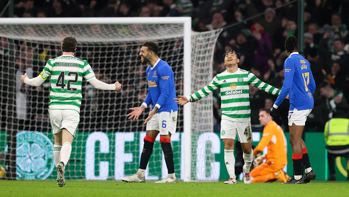 Reo Hatate scored twice against Rangers at Parkhead.