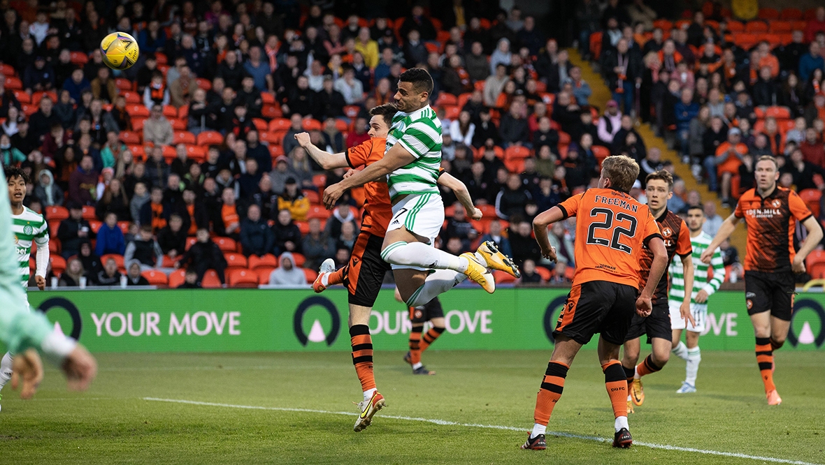 Giakoumakis headed Celtic into the lead at Tannadice.