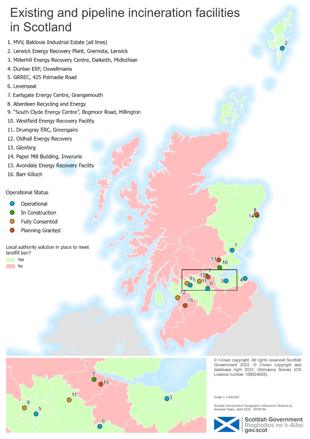 Existing and pipeline incineration facilities in Scotland