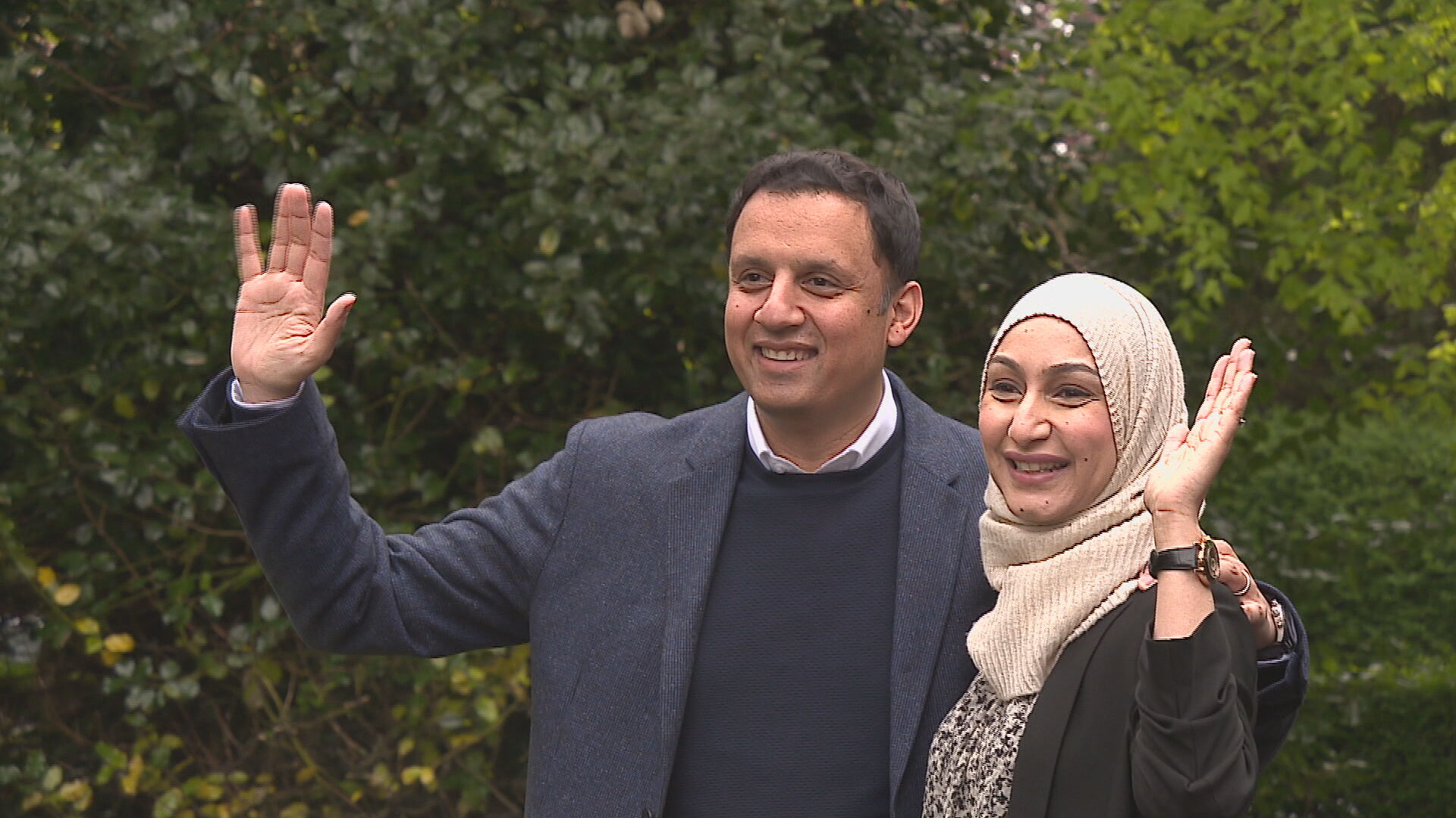 Anas Sarwar and his wife Furheen voted at Pollokshields Burgh Hall in Glasgow.