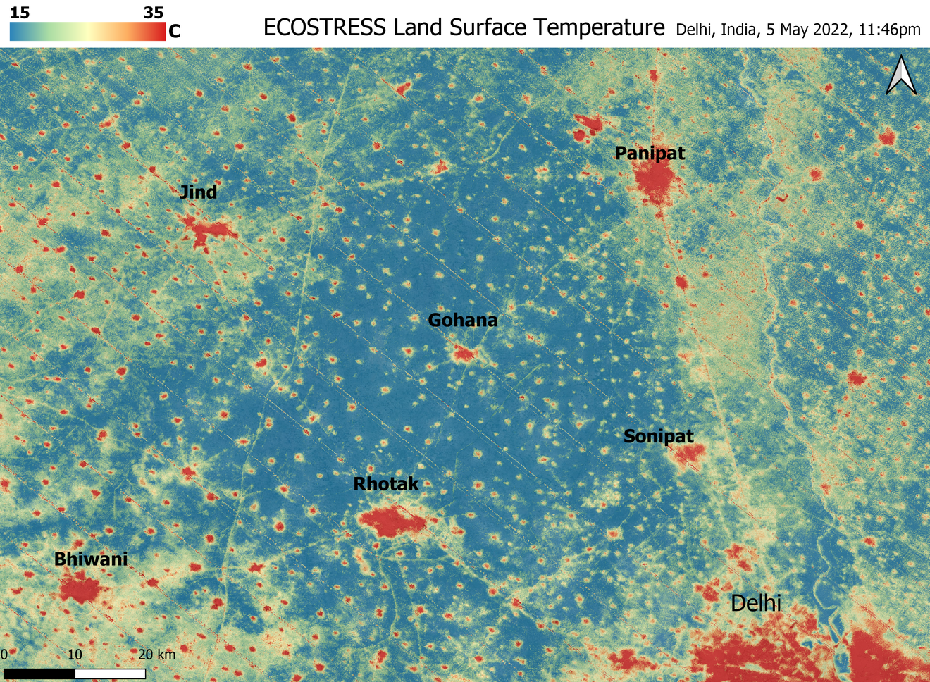 NASA: The 'heat islands' show urban areas are significantly warmer, even at night. 