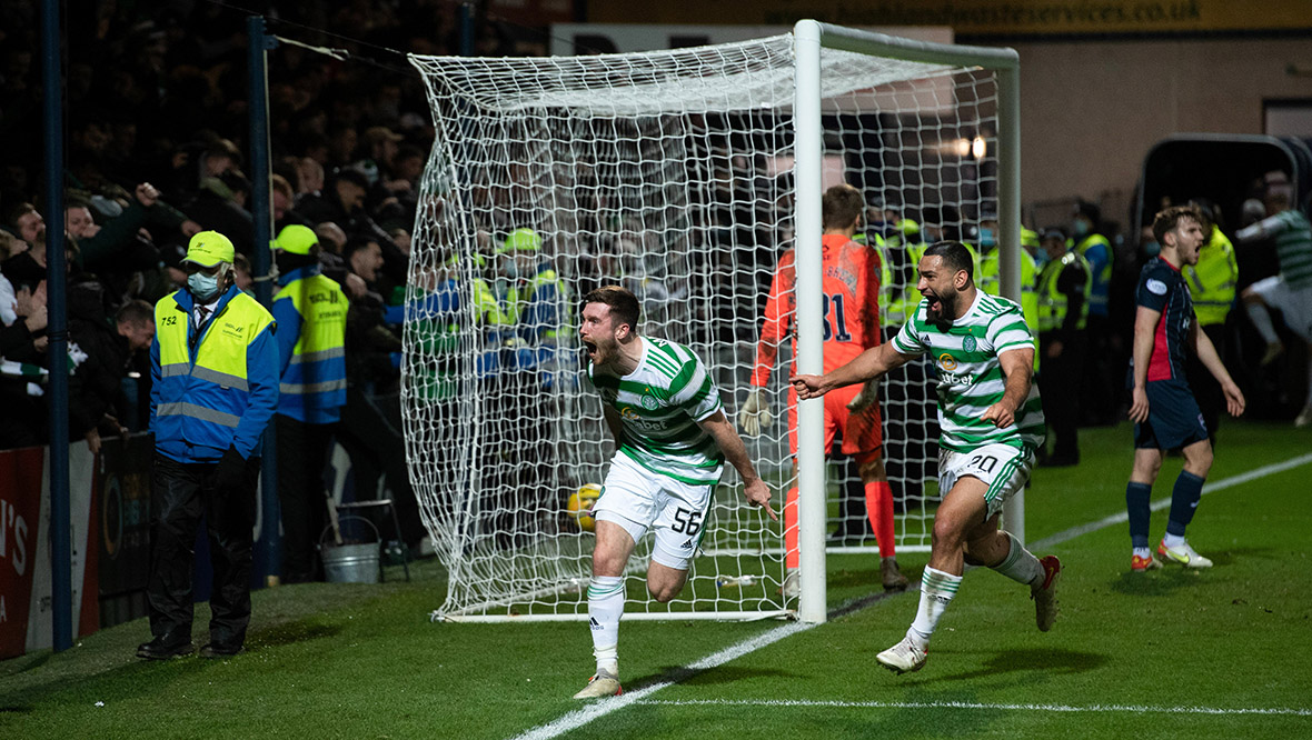 Anthony Ralston celebrates his dramatic late winner in the Highlands.